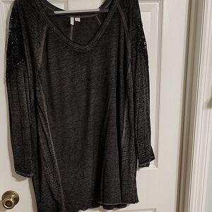 Cato Charcoal Lace Sleeve Blouse